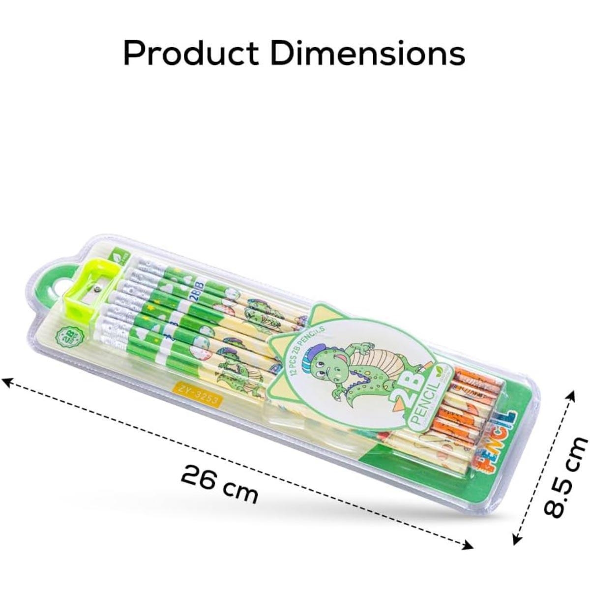مجموعة أقلام رصاص إيزي كيدز مكونة من 12 قطعة باللون الأخضر الفاتح 2B مع ممحاة ومبراة