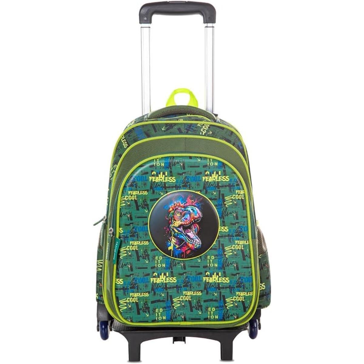 Eazy Kids 16" Dino Green School Bag with Trolley & Pencil Case Set