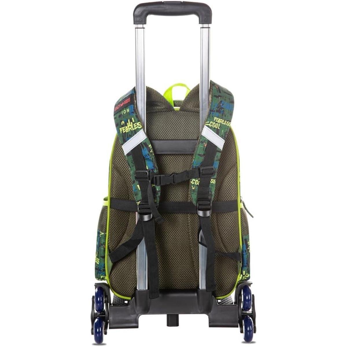 Eazy Kids 16" Dino Green School Bag with Trolley & Pencil Case Set