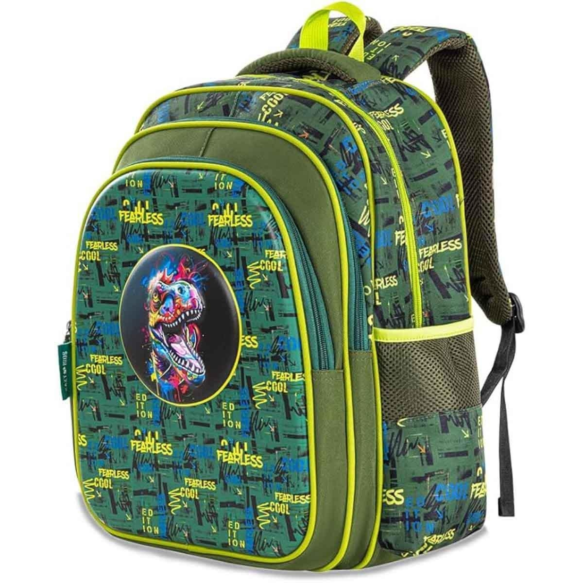 Eazy Kids 16" Dino Green School Bag with Trolley & Pencil Case Set