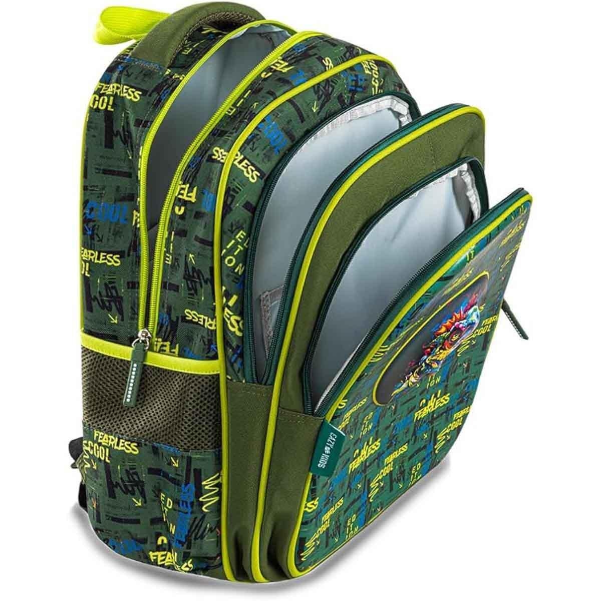 Eazy Kids 16" Dino Green School Bag with Trolley & Pencil Case Set