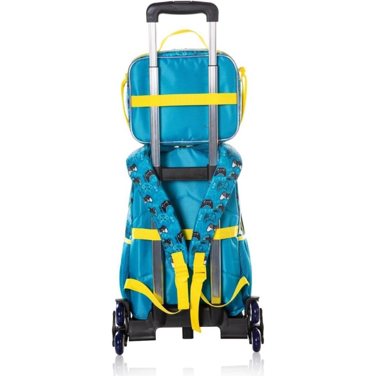 حقيبة ظهر ألعاب للأطفال من إيزي كيدز مقاس 16 بوصة مع عربة، وحقيبة غداء، ومجموعة مقلمة