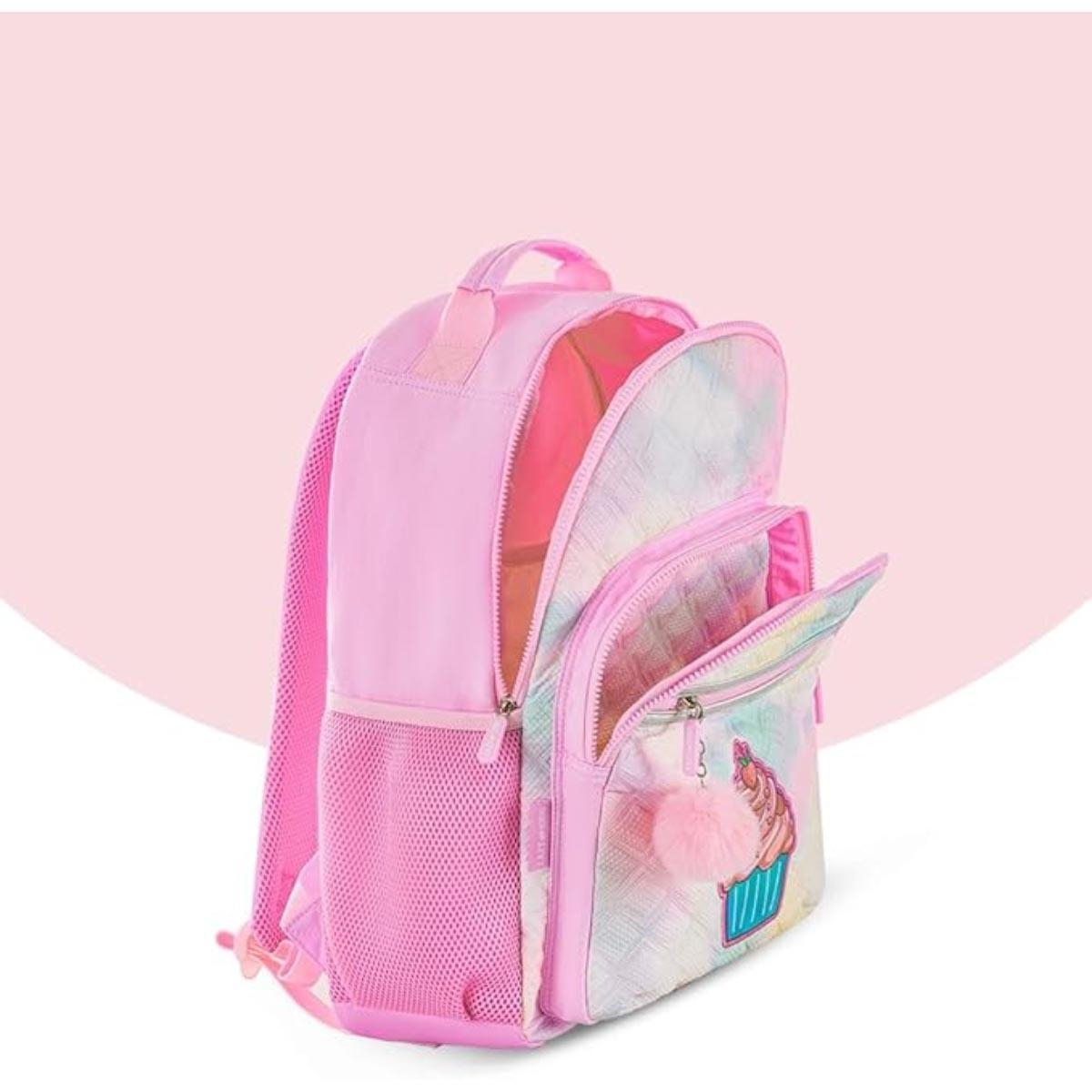 مجموعة حقيبة ظهر إيزي كيدز مقاس 17 بوصة باللون الوردي الفاتح مع عربة بأربع عجلات، وحقيبة غداء، ومقلمة