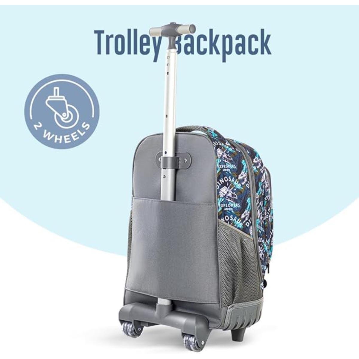 Eazy Kids 18" T-Rex Trolley Backpack with Water Bottle, Lunch Bag & Pencil Case Set