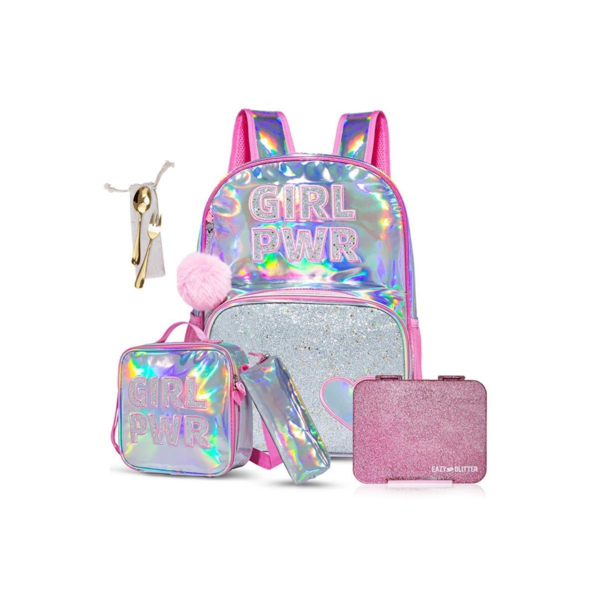 Eazy Kids 4-Piece Glitter Pink Girl Power School Bag Combo Set