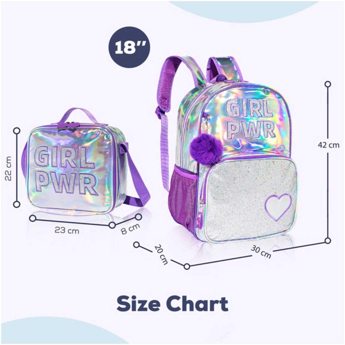 Eazy Kids 4-Piece Glitter Purple Girl Power School Bag Set