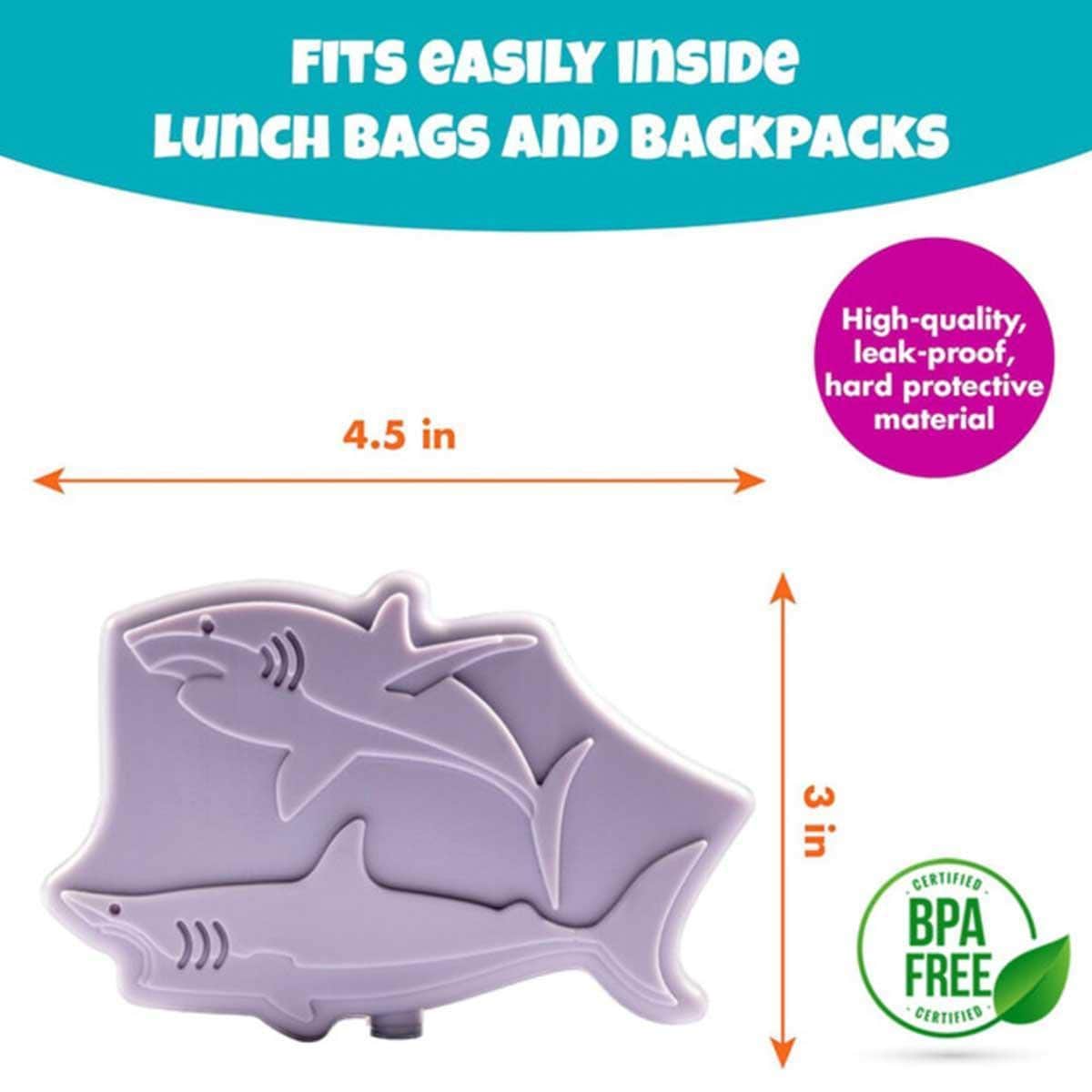 Eazy Kids 4-Piece Shark Reusable Hard Ice Packs for Lunch Bags Set