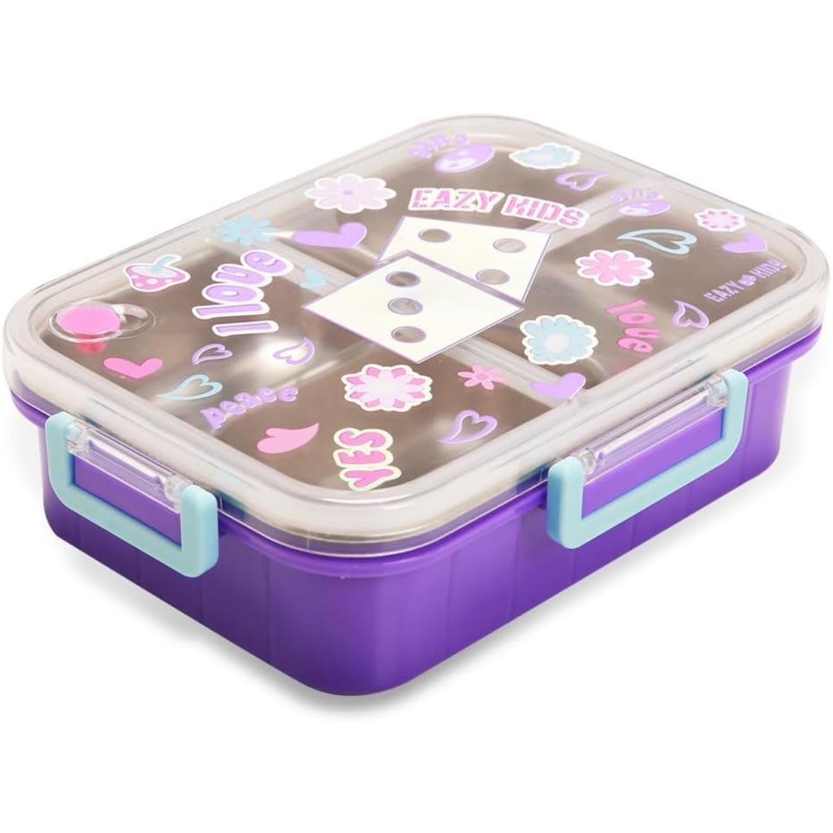 علبة غداء إيزي كيدز 800 مل، لون بنفسجي مزهر، بثلاثة أقسام، مع حقيبة غداء