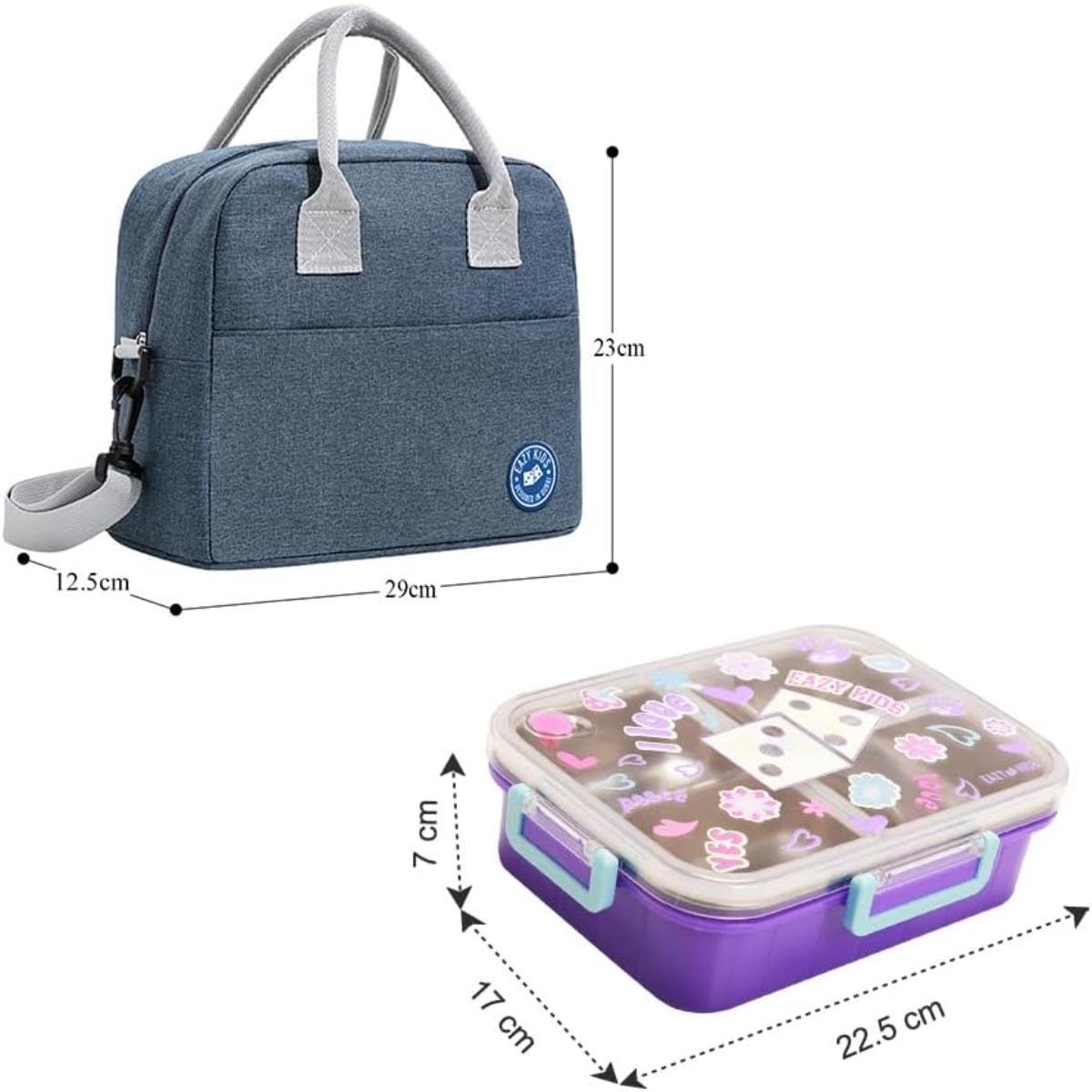 علبة غداء إيزي كيدز 800 مل، لون بنفسجي مزهر، بثلاثة أقسام، مع حقيبة غداء