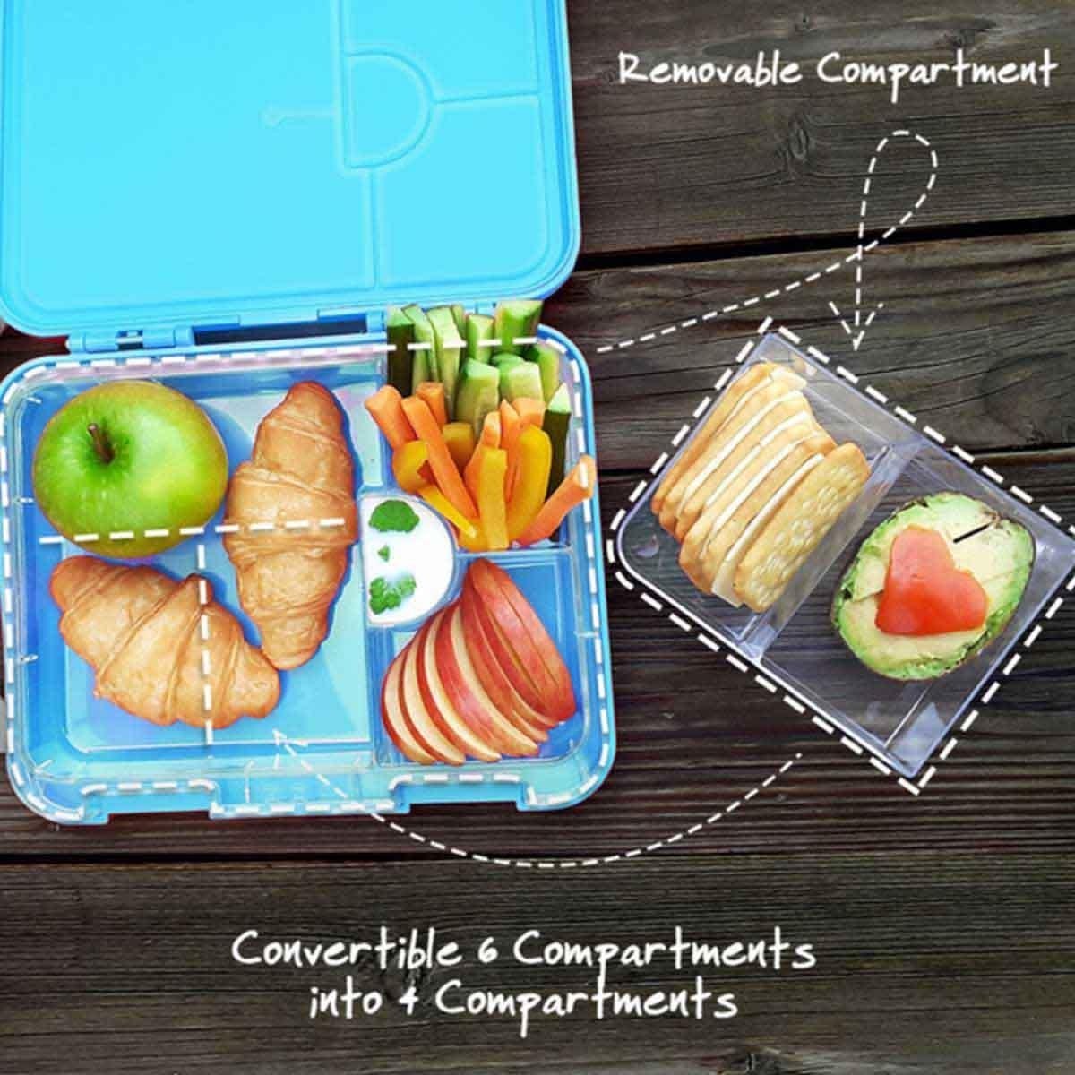 علبة غداء إيزي كيدز بلو جوسوم بستة أقسام وأربعة أجزاء مع زجاجة مياه تريتان 2 في 1 وعلبة طعام من الفولاذ