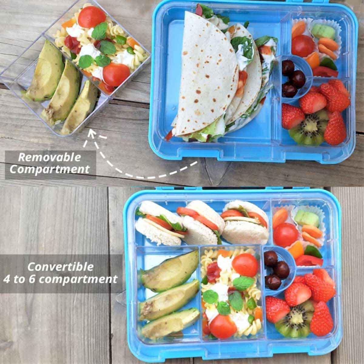 علبة غداء إيزي كيدز بلو جوسوم بستة أقسام وأربعة أجزاء مع حقيبة غداء وعلبة طعام من الفولاذ