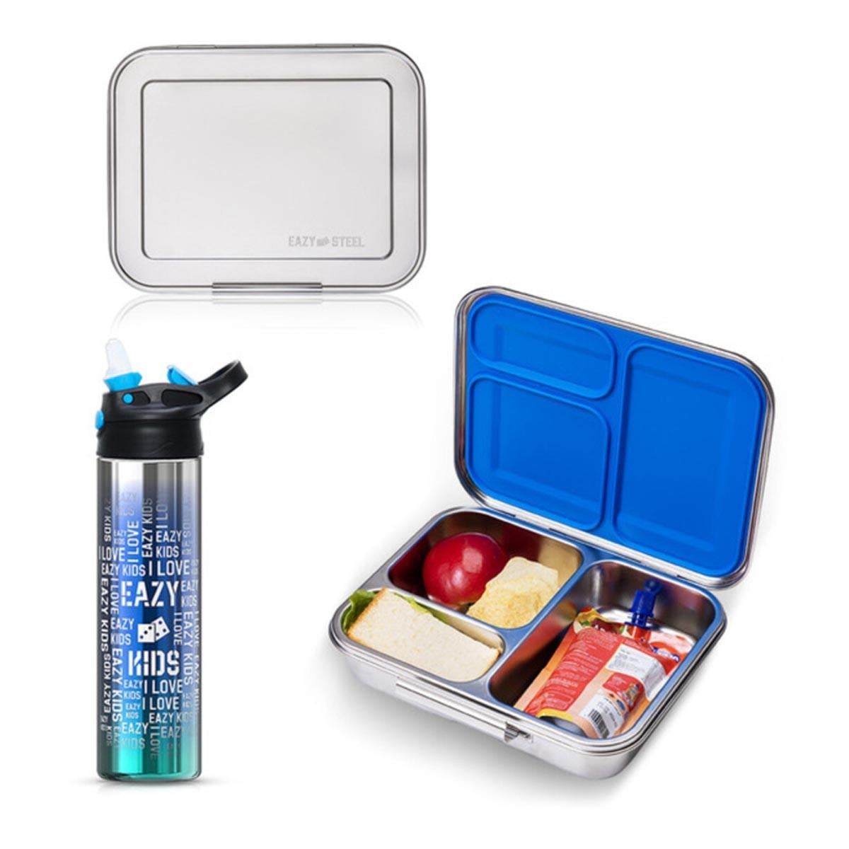 Eazy Kids Blue SS Bento Box with SS Sipper Water Bottle