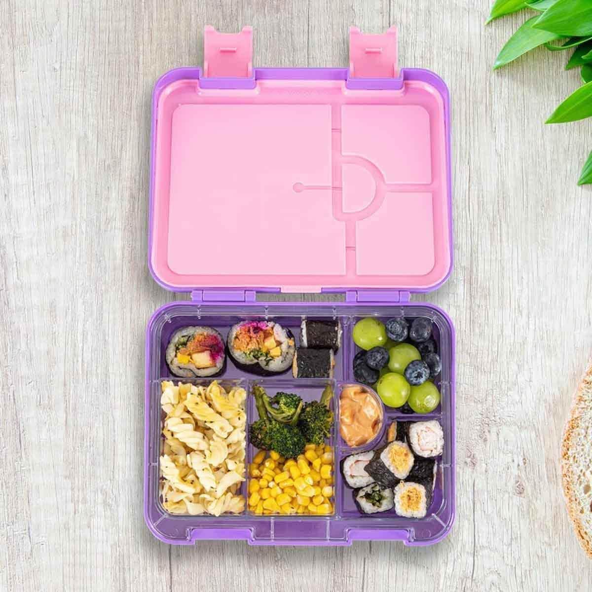 Eazy Kids Butterfly Purple 6 & 4 Convertible Bento Lunch Box with Alphabets Sticker & Steel Spoon & Fork Set