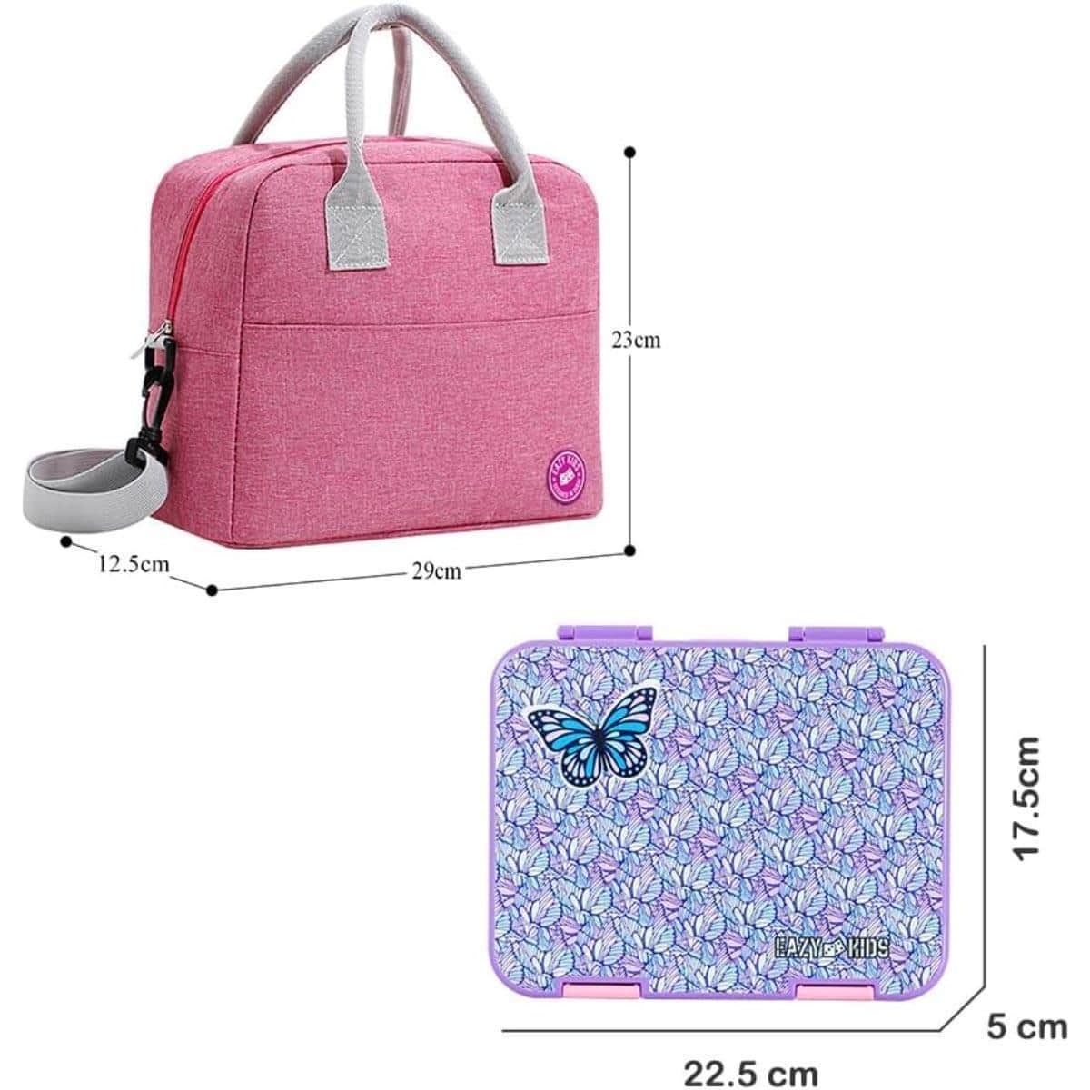 Eazy Kids Butterfly Purple 6 & 4 Convertible Bento Lunch Box with Lunch Bag, Steel Spoon & Fork Set & Alphabets Sticker