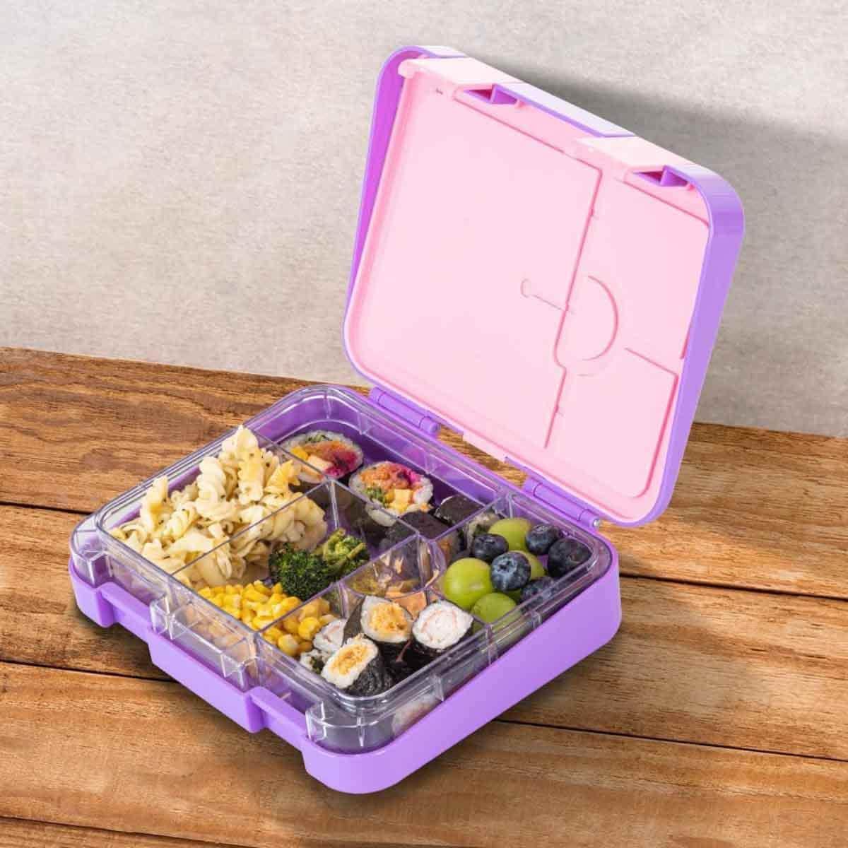 Eazy Kids Butterfly Purple 6 & 4 Convertible Bento Lunch Box with Lunch Bag, Steel Spoon & Fork Set & Alphabets Sticker