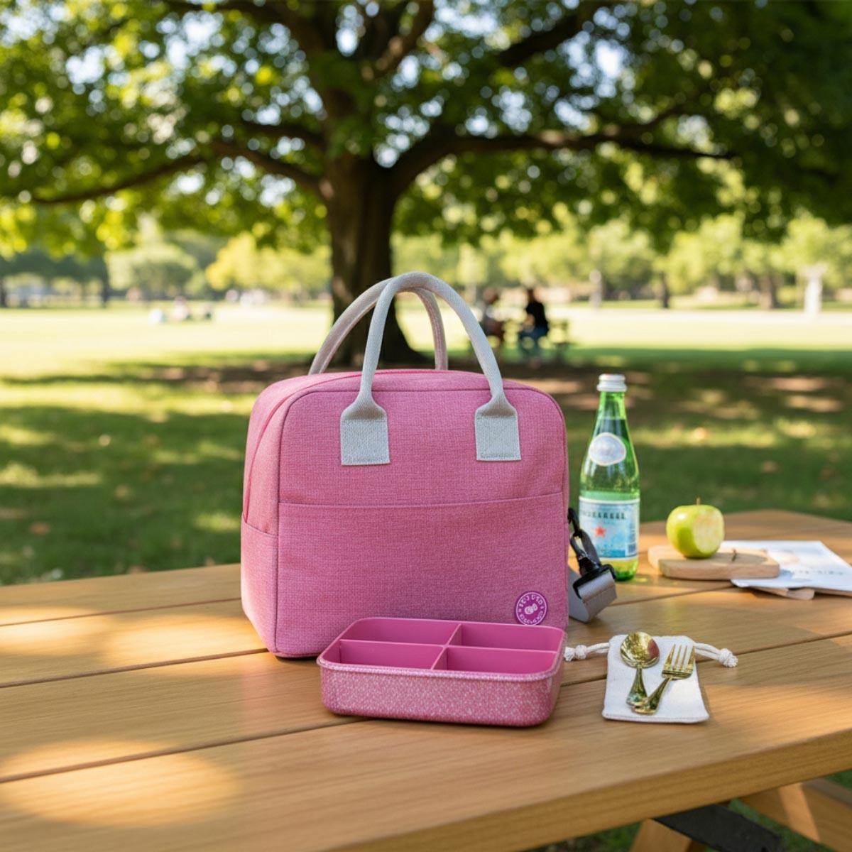 علبة غداء بينتو تريتان وردية لامعة من إيزي كيدز مع حقيبة غداء