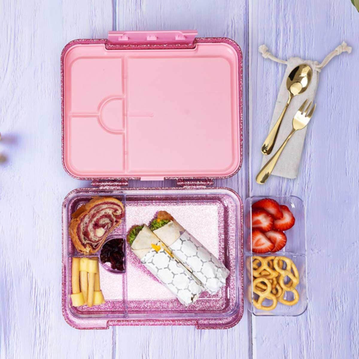 Eazy Kids Glitter Pink Tritan Bento Lunch Box with Lunch Bag