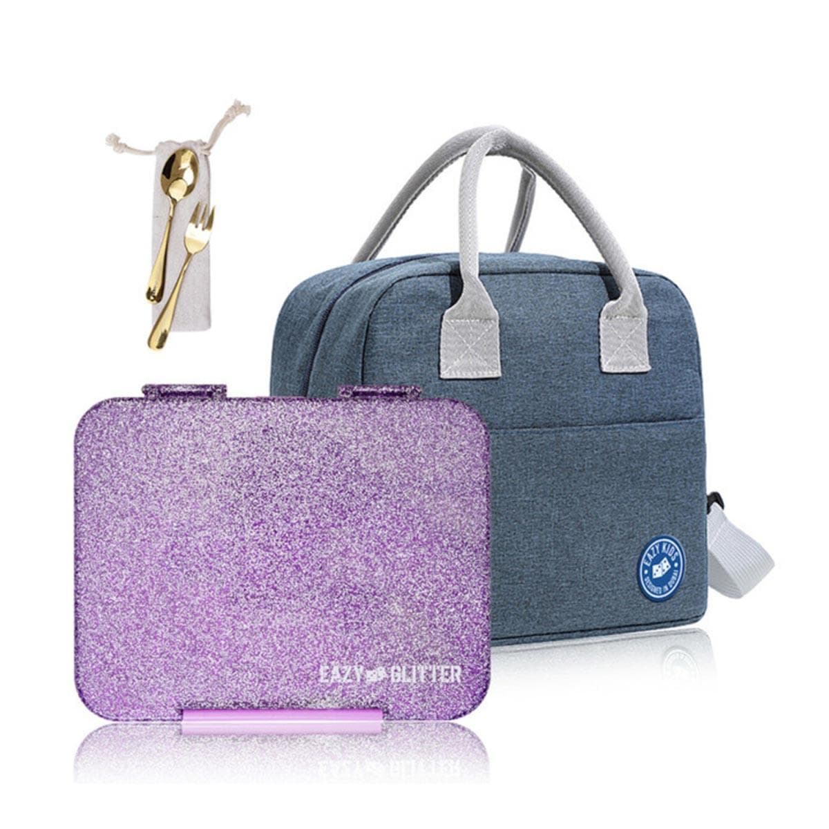 Eazy Kids Glitter Purple Tritan Bento Lunch Box with Lunch Bag