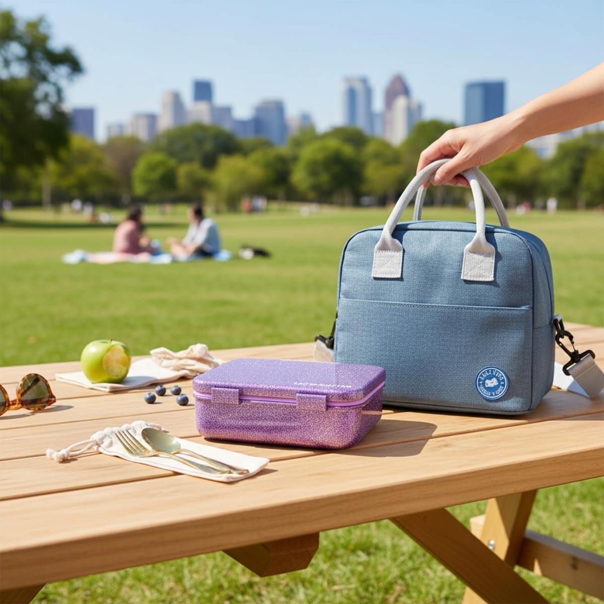 علبة غداء بينتو تريتان بنفسجي لامع من إيزي كيدز مع حقيبة غداء