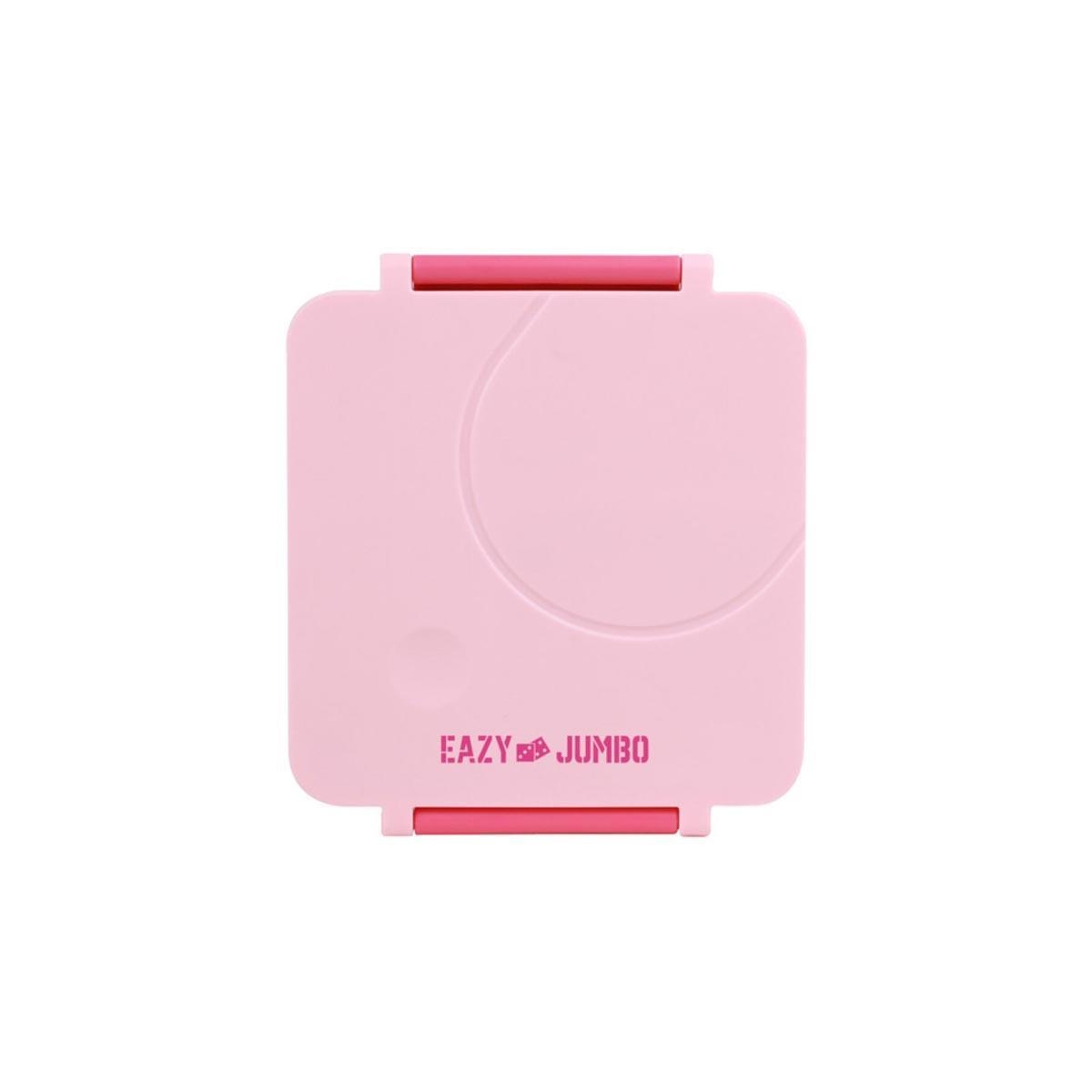 علبة غداء إيزي كيدز الوردية الكبيرة الحجم مع حقيبة غداء رمادية، وعلبة طعام، وأدوات مائدة