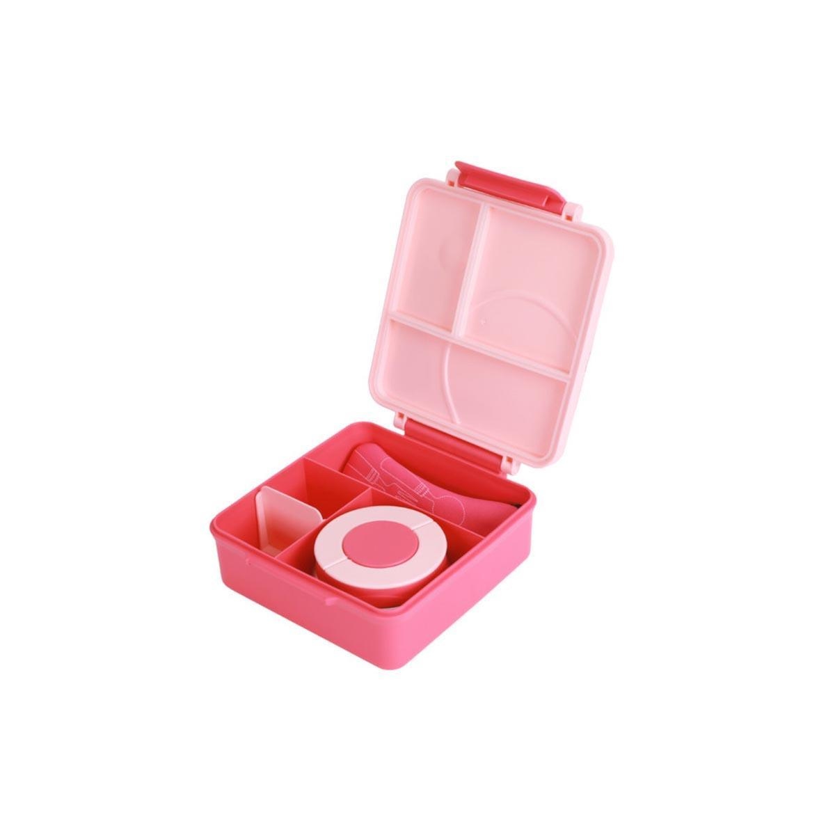 علبة غداء إيزي كيدز الوردية الكبيرة الحجم مع حقيبة غداء رمادية، وعلبة طعام، وأدوات مائدة