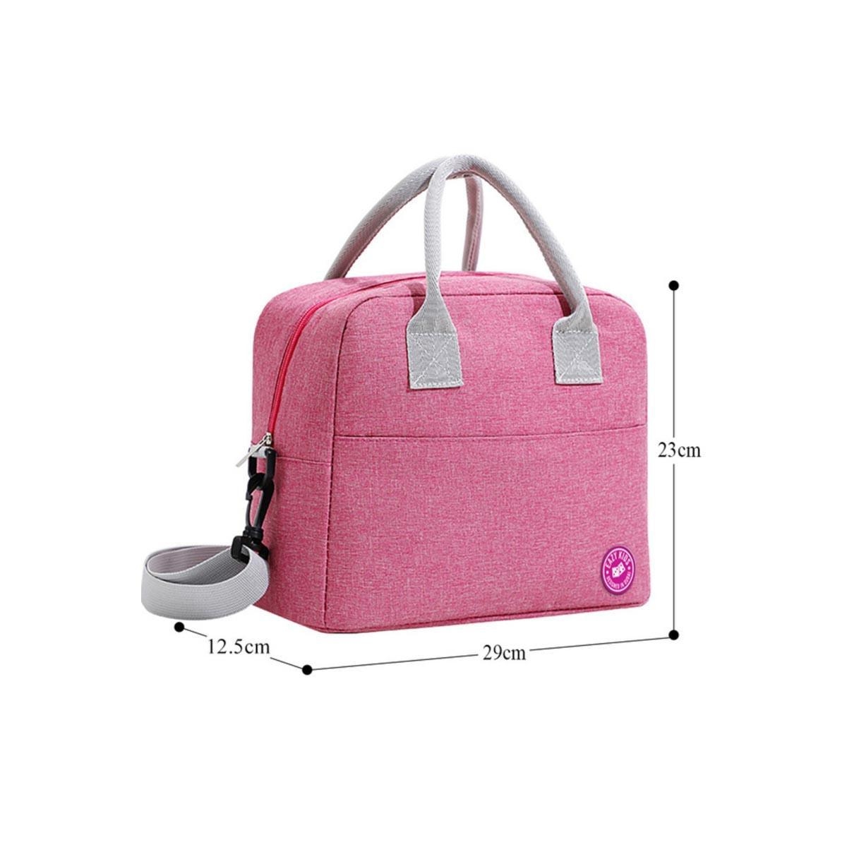 علبة غداء إيزي كيدز الوردية الكبيرة الحجم مع حقيبة غداء وردية اللون، وعلبة طعام، وأدوات مائدة