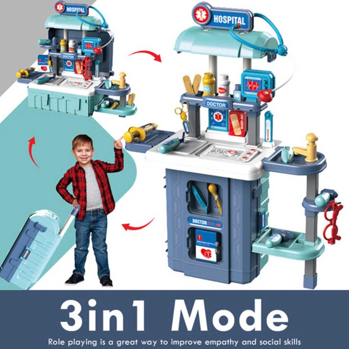 مجموعة ألعاب مستشفى ليتل ستوري المكونة من 38 قطعة، 3 في 1، لعبة تقمص أدوار، مناسبة للجنسين، للأطفال من 3 إلى 4 سنوات