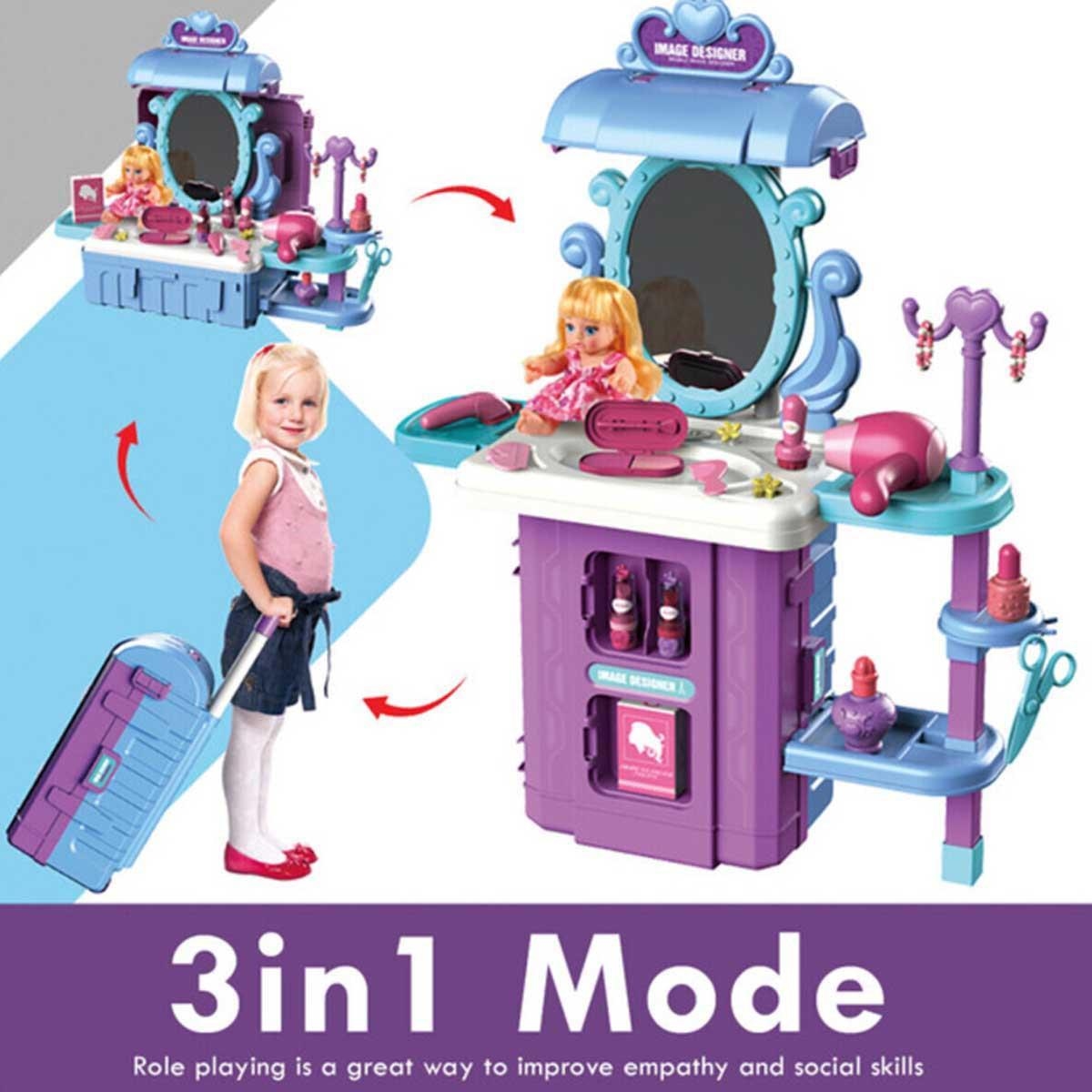 لعبة صالون تجميل من ليتل ستوري، 39 قطعة، 3 في 1، لعبة تمثيل أدوار، مناسبة للجنسين، من 3 إلى 4 سنوات