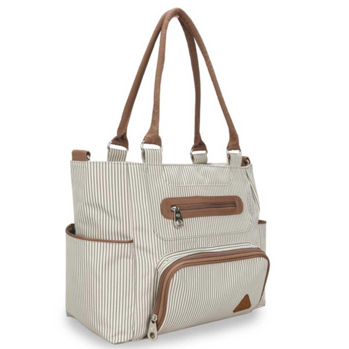 Little Story 6-Piece Ivory Diaper Bag Set with Stroller Hooks
