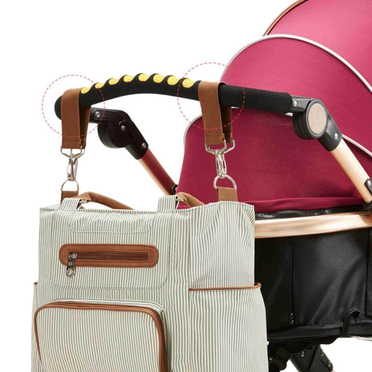 Little Story 6-Piece Ivory Diaper Bag Set with Stroller Hooks