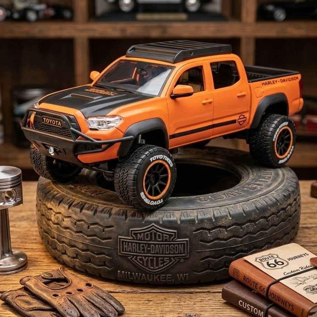 Maisto 1:24 Harley-Davidson Custom Toyota Tacoma Diecast Car Unisex, 8-10 Years