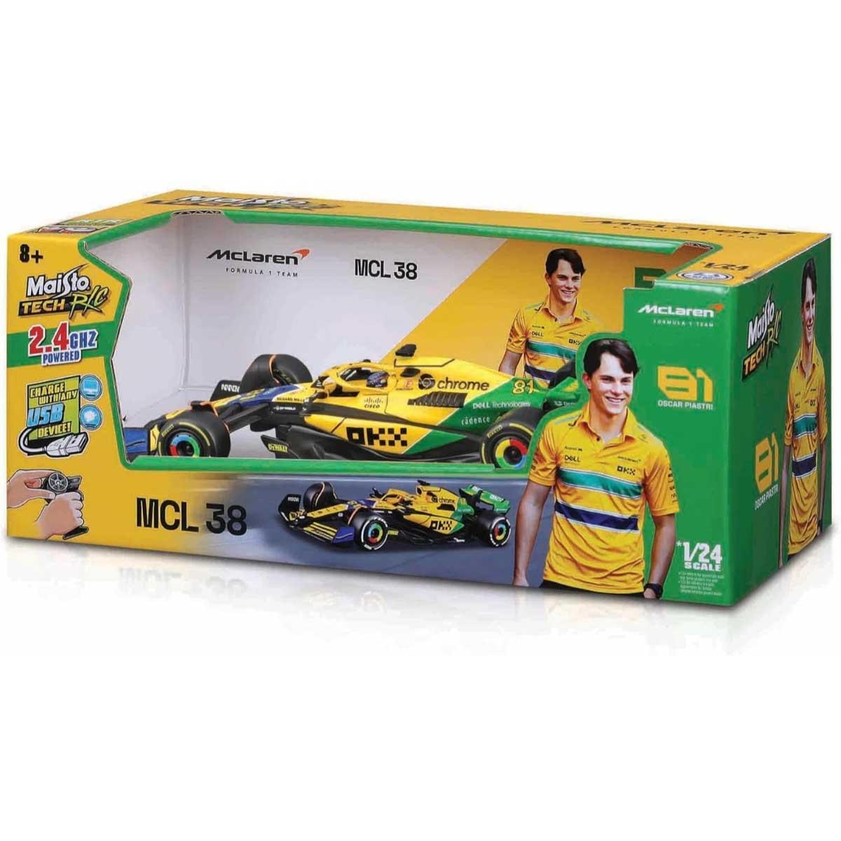 مايستو سيارة مكلارين MCL38 معدن مصبوب بالتحكم عن بعد بمقياس 1:24 للجنسين، 8-10 سنوات