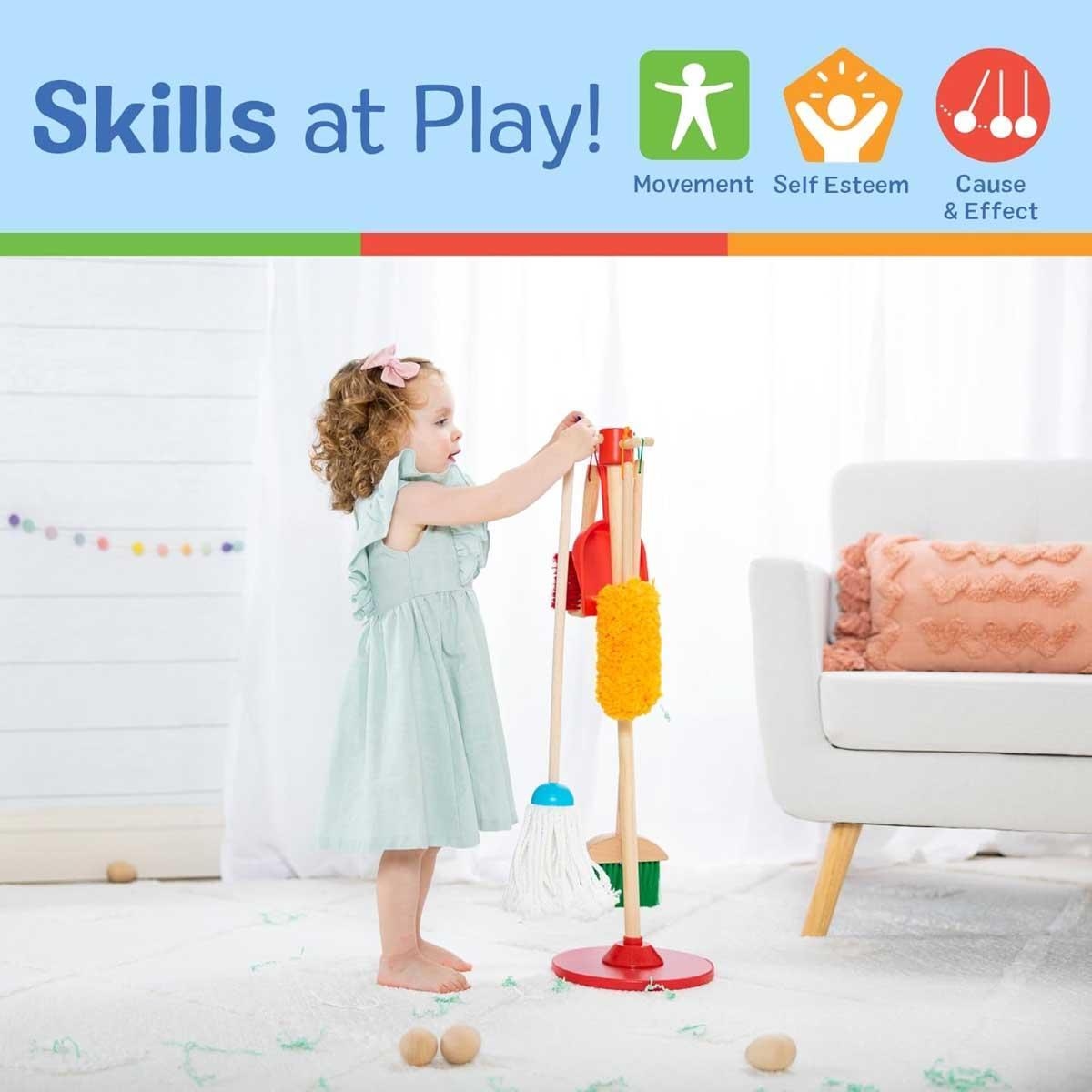 Melissa & Doug 6-Piece Dust! Sweep! Mop! Wooden Pretend Play Cleaning Set Unisex, 8-10 Years