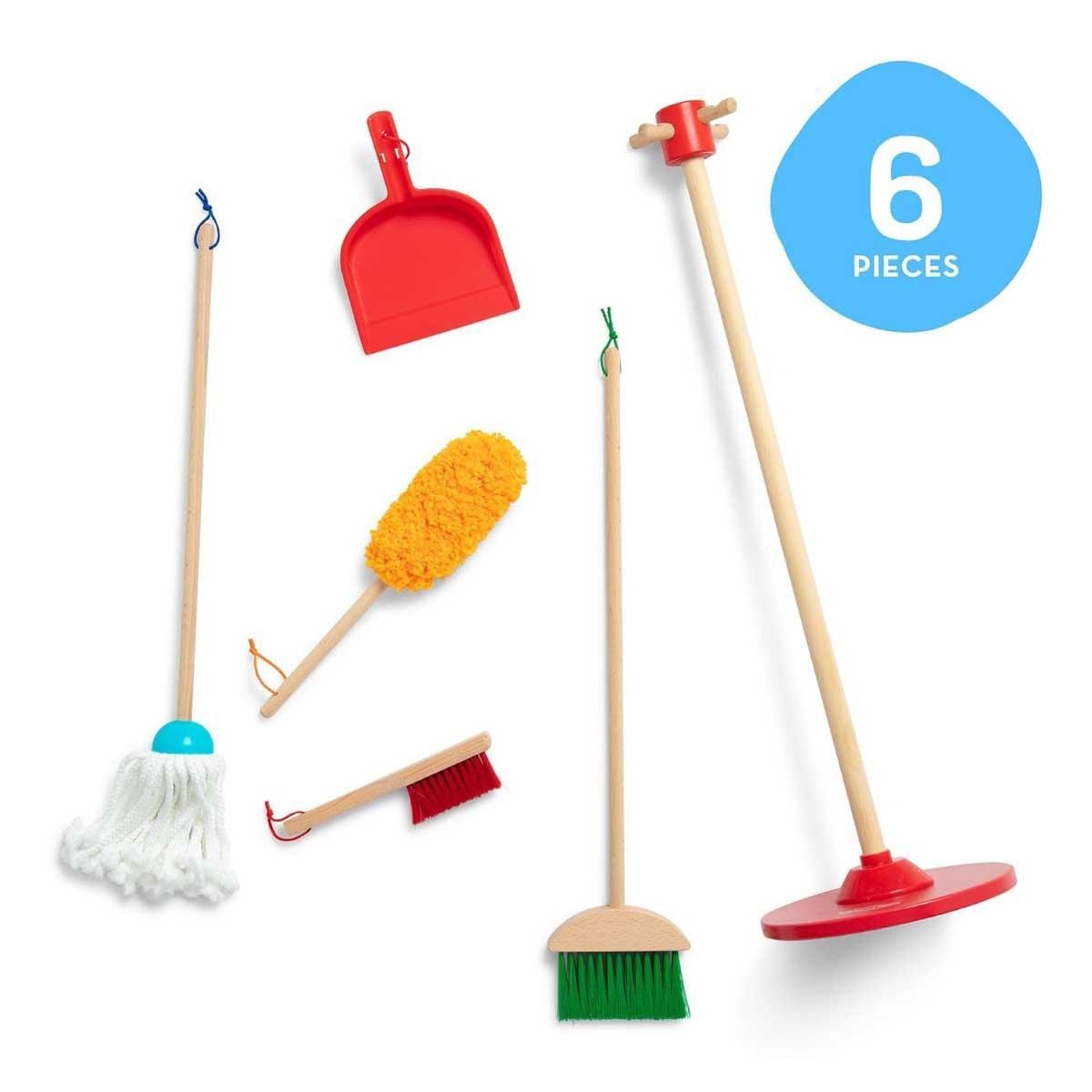 Melissa & Doug 6-Piece Dust! Sweep! Mop! Wooden Pretend Play Cleaning Set Unisex, 8-10 Years
