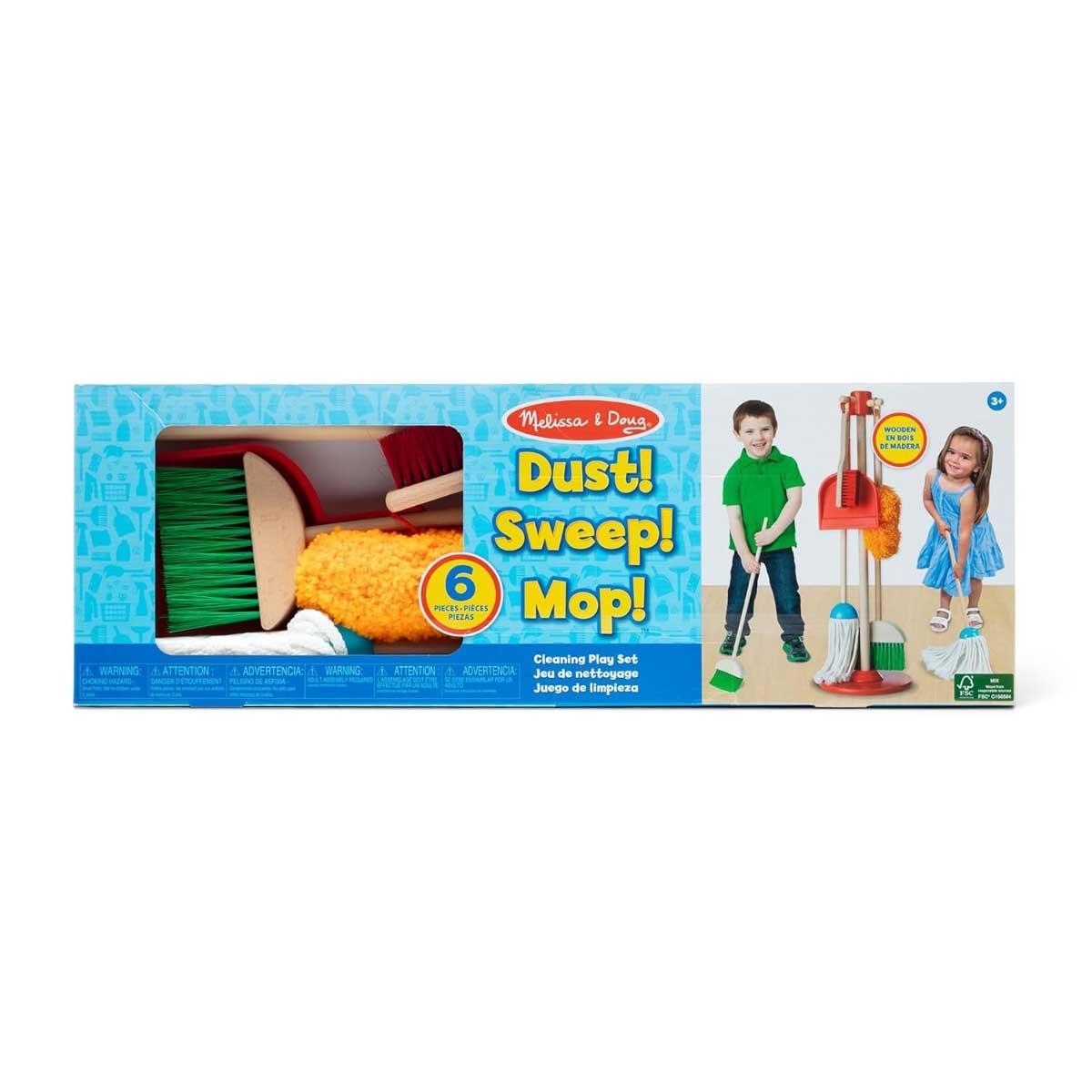 Melissa & Doug 6-Piece Dust! Sweep! Mop! Wooden Pretend Play Cleaning Set Unisex, 8-10 Years