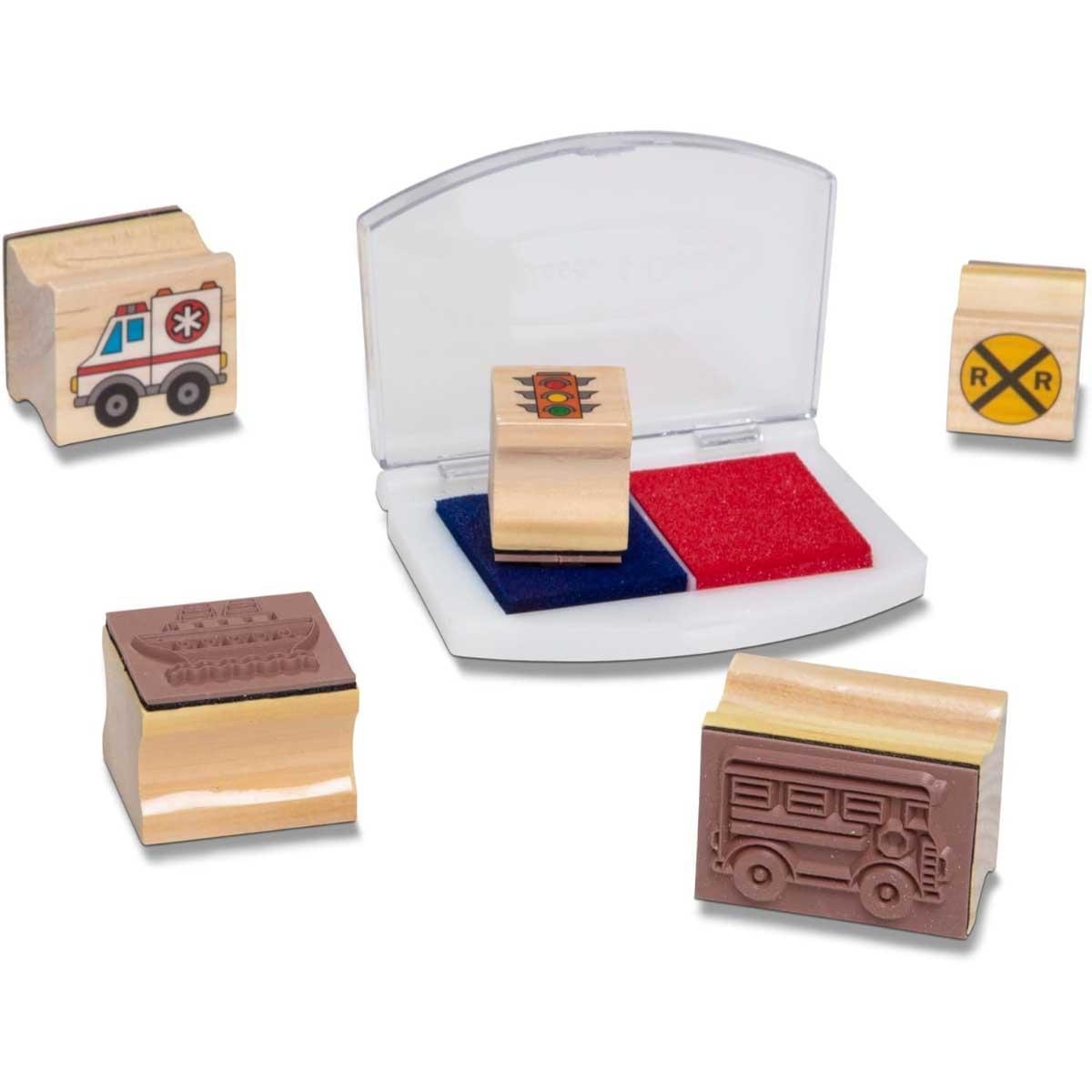 Melissa & Doug Deluxe Vehicles Wooden Stamp & Coloring Set Unisex, 3-4 Years