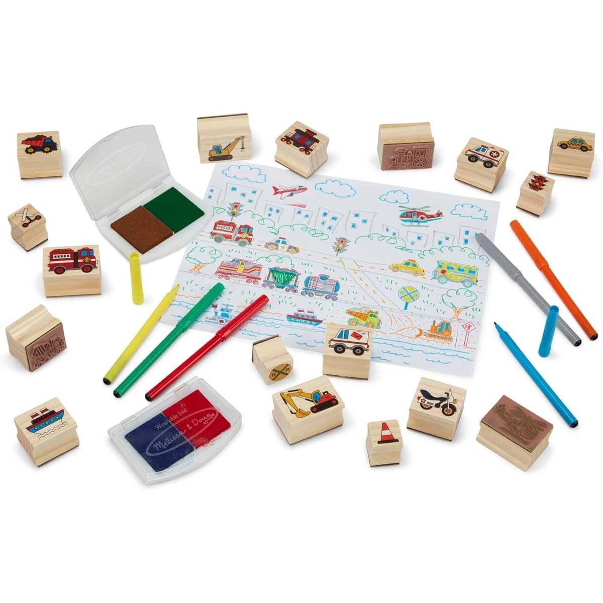 Melissa & Doug Deluxe Vehicles Wooden Stamp & Coloring Set Unisex, 3-4 Years