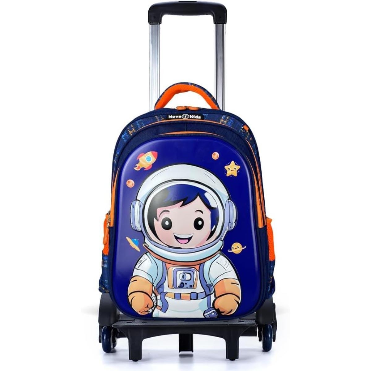 حقيبة مدرسية ثلاثية الأبعاد للأطفال من نوفا كيدز مقاس 16.5 بوصة بتصميم رائد فضاء مع عربة