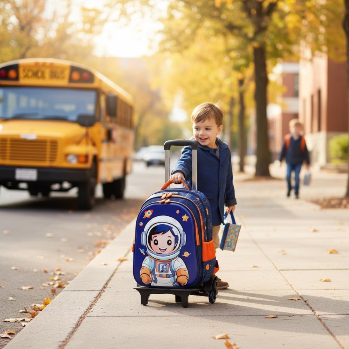 حقيبة مدرسية ثلاثية الأبعاد للأطفال من نوفا كيدز مقاس 16.5 بوصة بتصميم رائد فضاء مع عربة