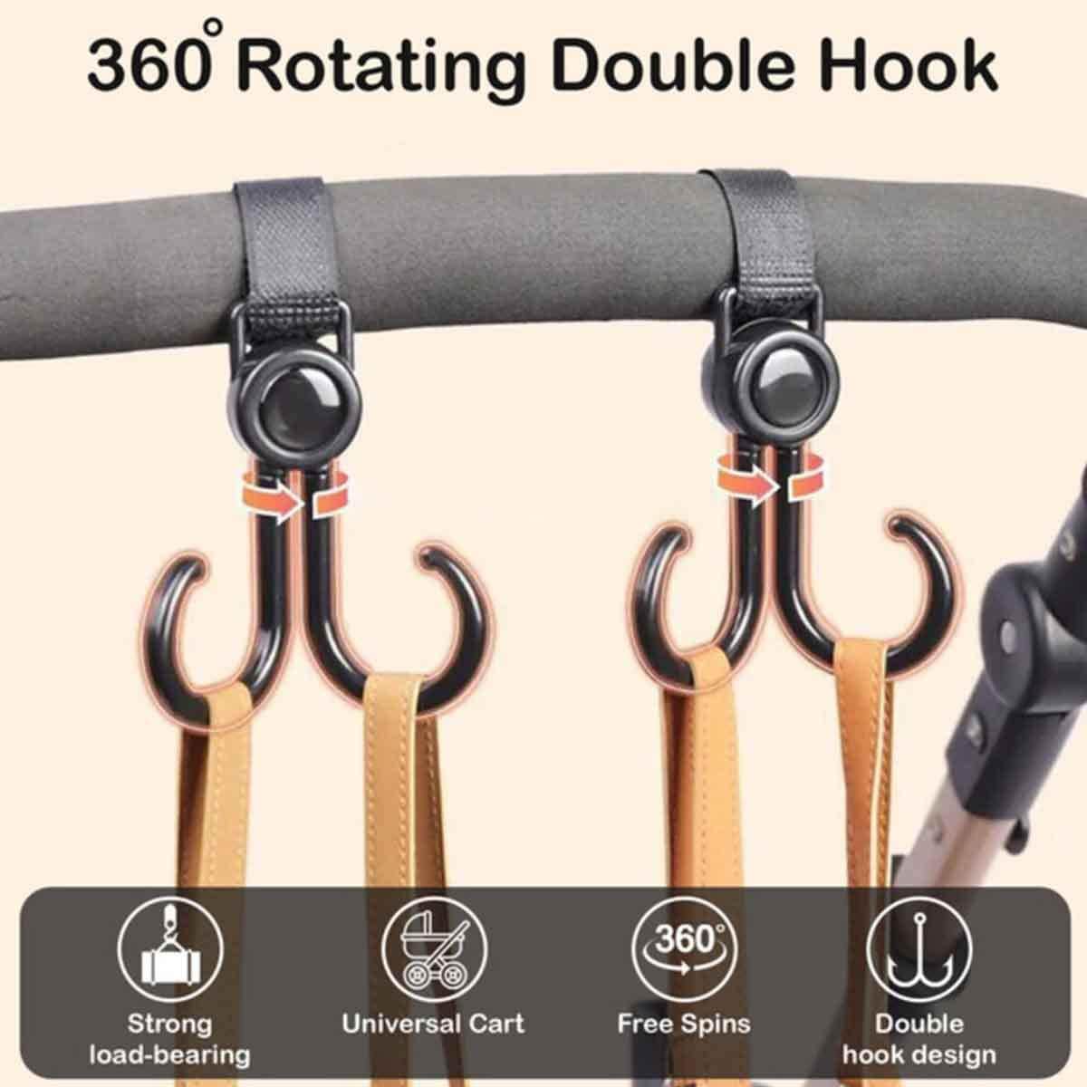 Sunveno 2-Piece 360掳 Rotatable & Adjustable Universal Stroller Hook Set