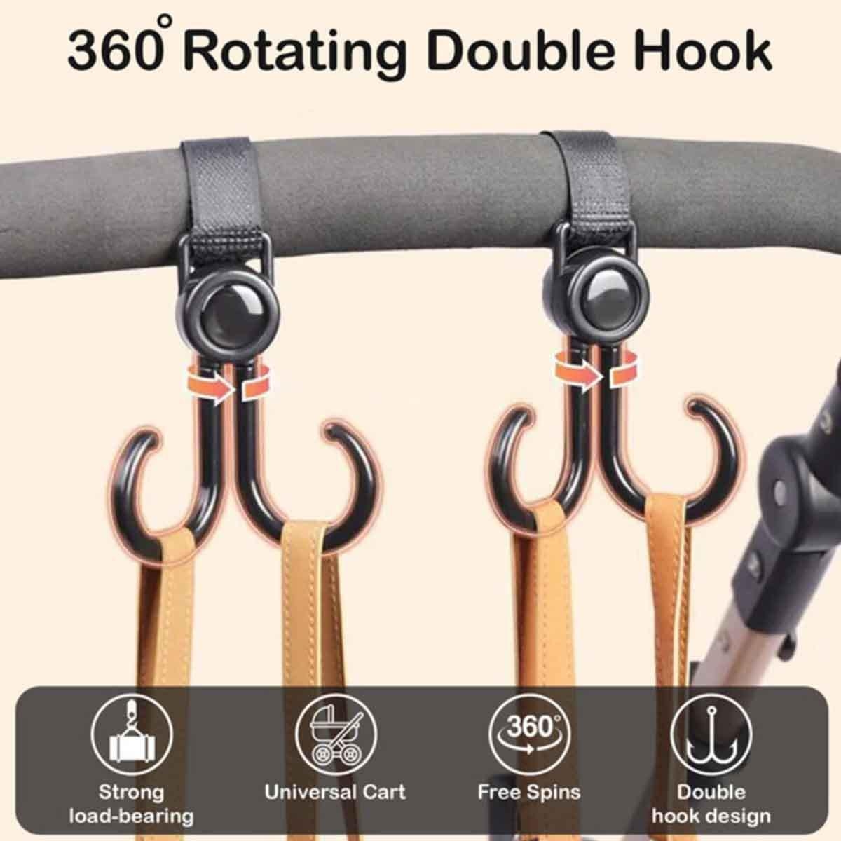 طقم خطافات عربة أطفال عالمية قابلة للدوران والتعديل بزاوية 360 درجة من قطعتين من صنڤينو