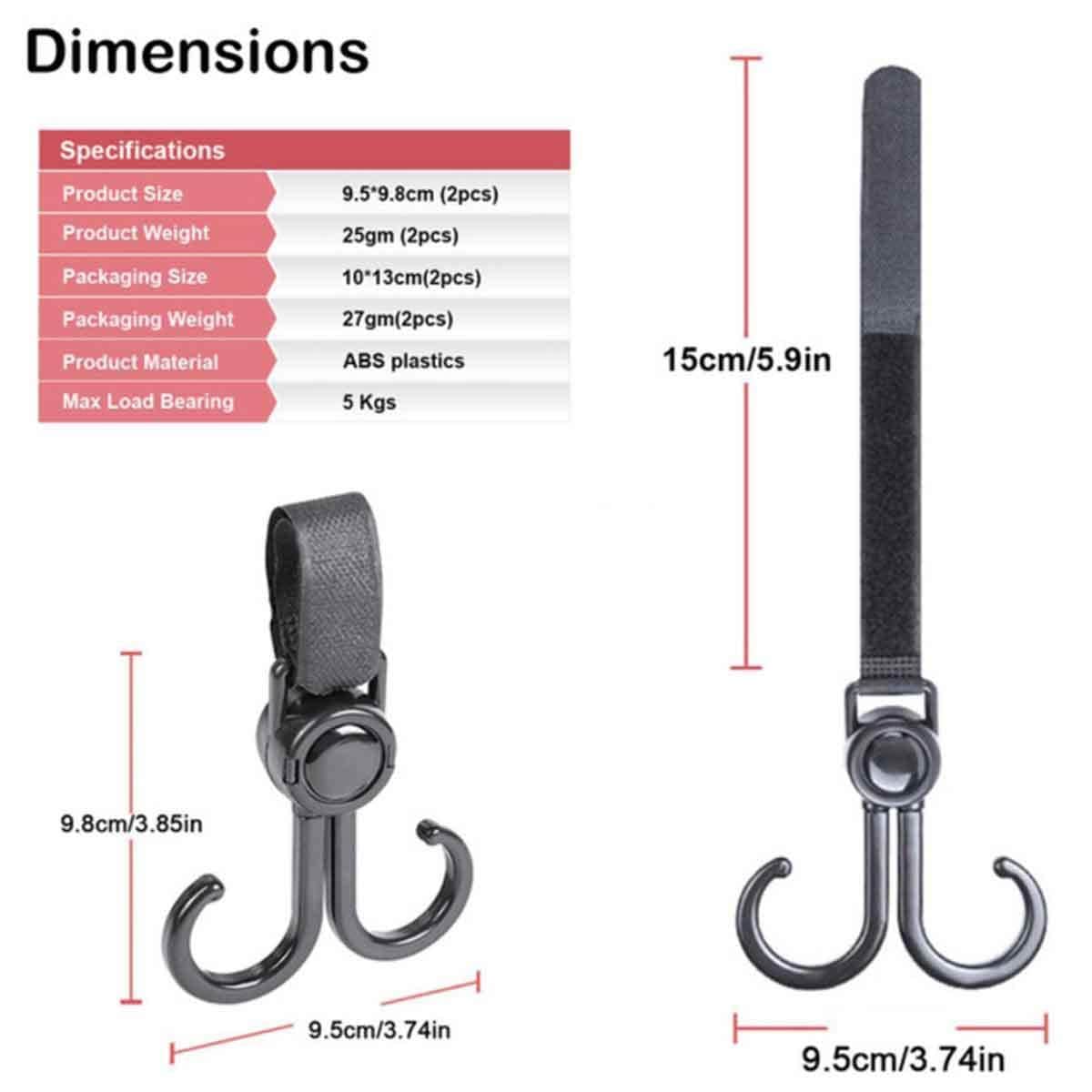 Sunveno 2-Piece 360掳 Rotatable & Adjustable Universal Stroller Hook Set
