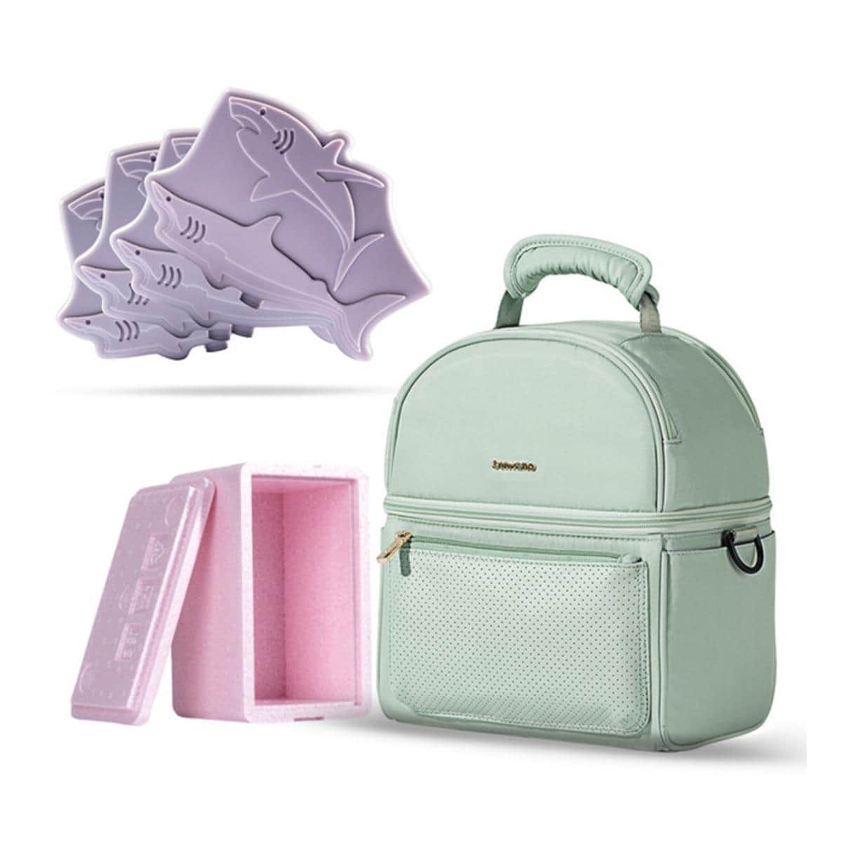 Sunveno Green Insulated Lunch Bag with Thermo Box & Shark Ice Pack Set