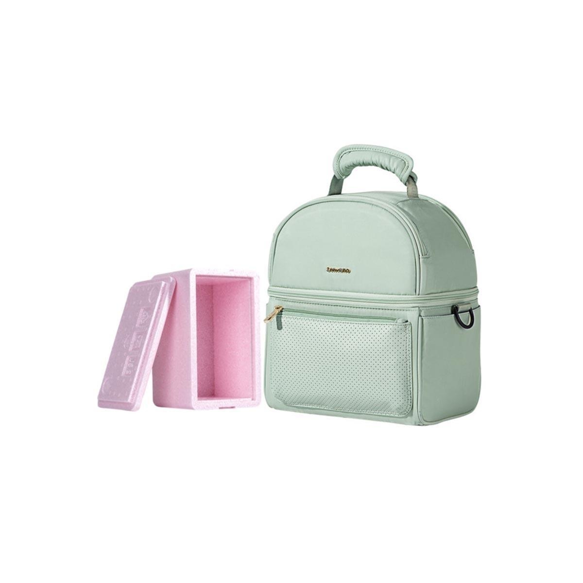 حقيبة غداء معزولة من صنڤينو باللون الأخضر مع صندوق حراري ومجموعة أكياس ثلج على شكل سمكة قرش