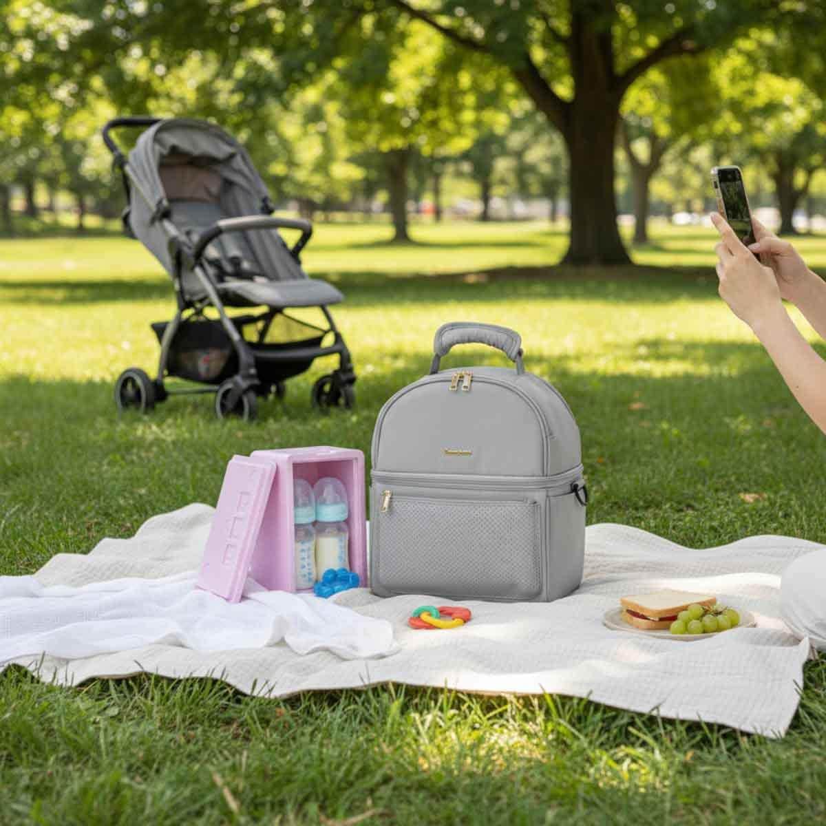Sunveno Grey Insulated Lunch Bag with Thermo Box