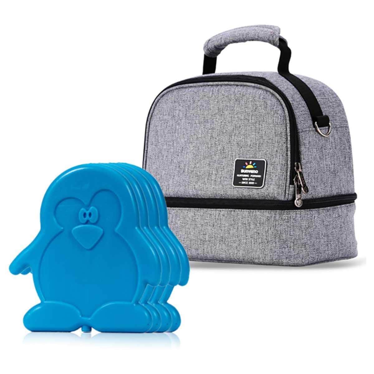 Sunveno Insulated Lunch Bag with Penguin Ice Pack Set