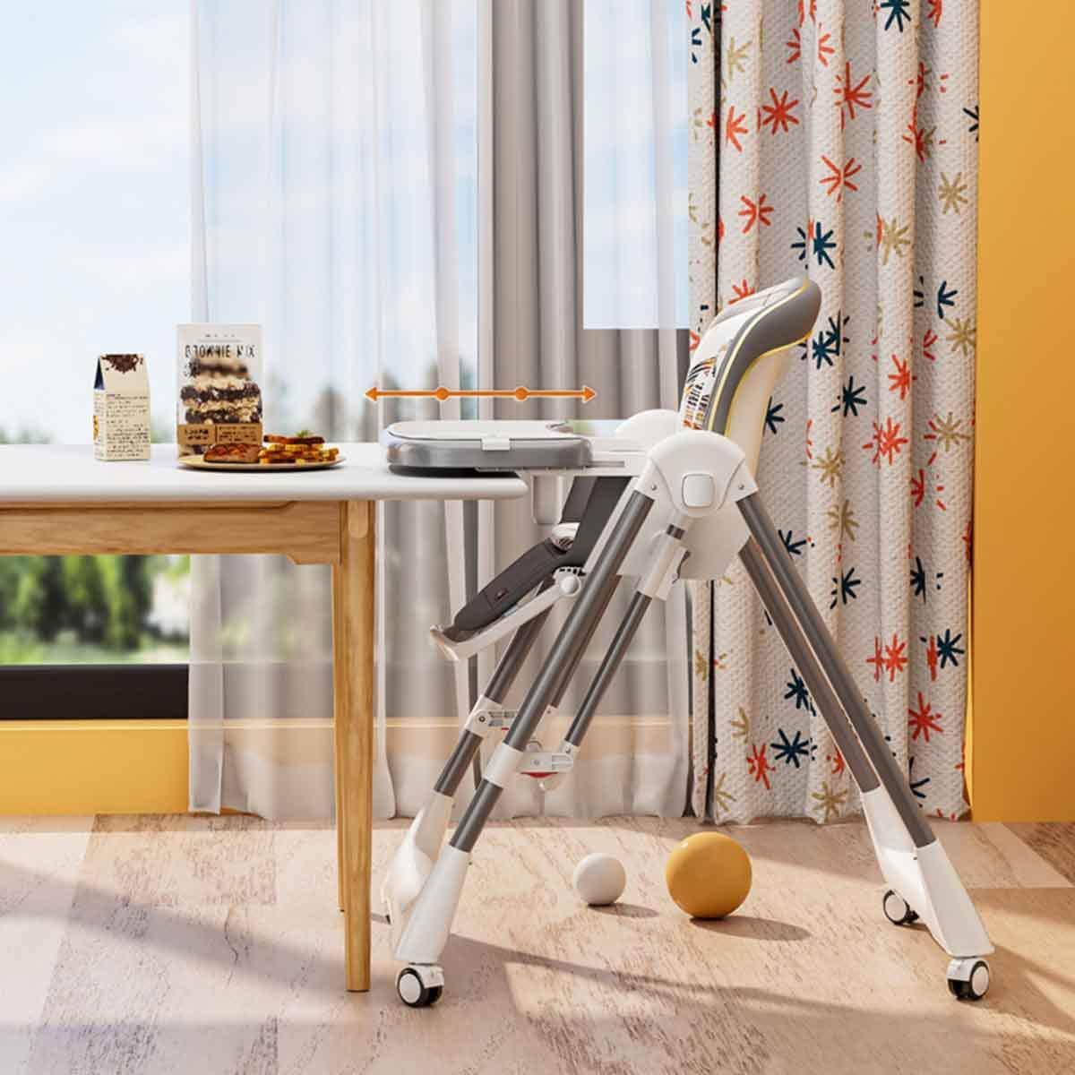 Teknum 5-in-1 Grey High Swing Baby Chair with Lockable Wheels Toddler, 0-2 Years