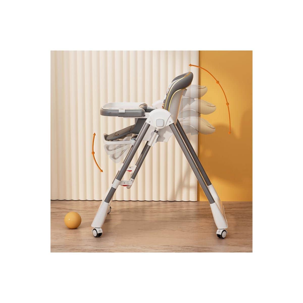 Teknum 5-in-1 Grey High Swing Baby Chair with Lockable Wheels Toddler, 0-2 Years