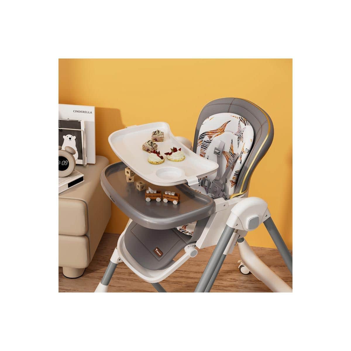 Teknum 5-in-1 Grey High Swing Baby Chair with Lockable Wheels Toddler, 0-2 Years