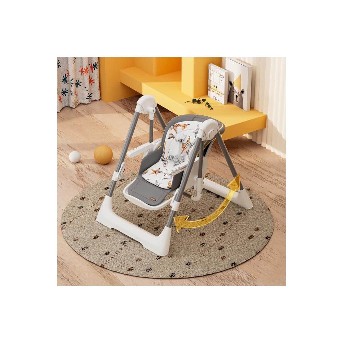 Teknum 5-in-1 Grey High Swing Baby Chair with Lockable Wheels Toddler, 0-2 Years